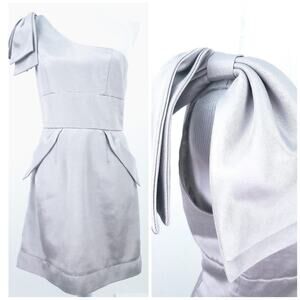 Doucette Duvall Gray One Shoulder Cocktail Dress 8 Large Shoulder Bow, Pockets